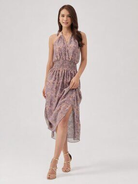Ramy Brook New York Paisley Print Halter Midi Dress Size S Pink Lavender Yellow